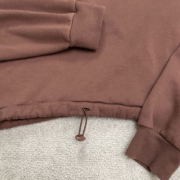 Zara Cropped Drawstring Pullover Sweatshirt Womens Large Brown Fleece Casual - Picture 10 of 11